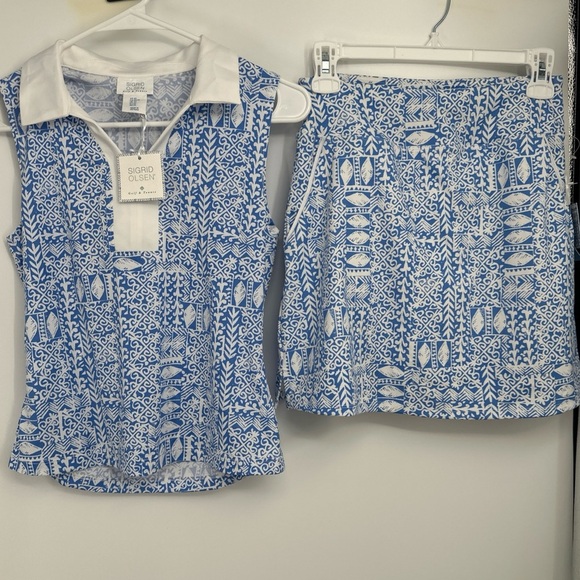 Sigrid Olsen Golf and Tennis Skirt / SkortsSet Blue & White Sz XS NWT